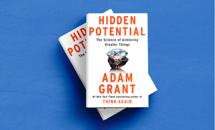 A stack of two books by Adam Grant, featuring a cover design with a diamond and bold orange text. The background is a solid blue, emphasizing the book cover details, including the author's name and the subtitle.